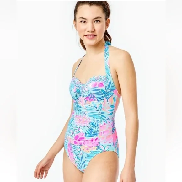 LILLY PULITZER Kolka One Piece Sea Glass Aqua L76056 Women's Swimsuit 2 - Picture 4 of 14